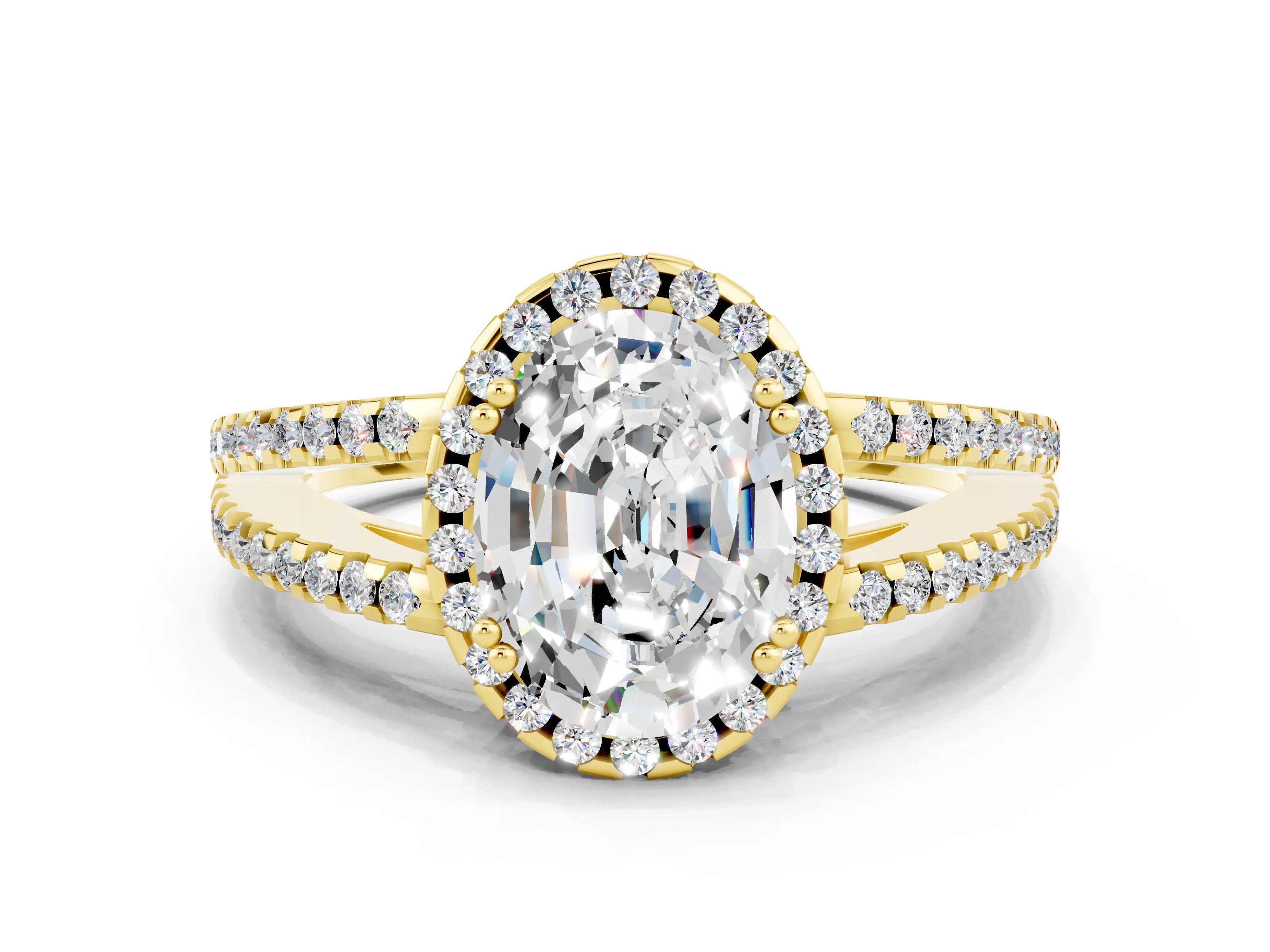 Yellow gold Oval Cut Moissanite Halo Split Shank Engagement Ring_12