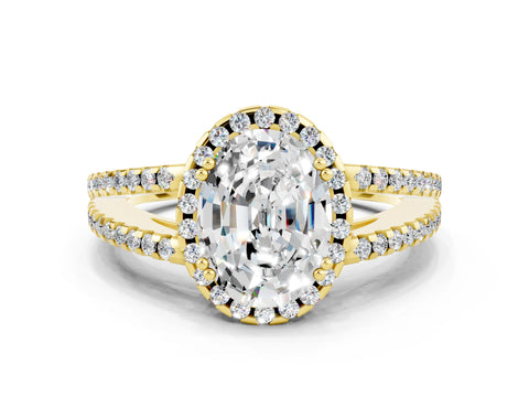 Yellow gold Oval Cut Moissanite Halo Split Shank Engagement Ring_12