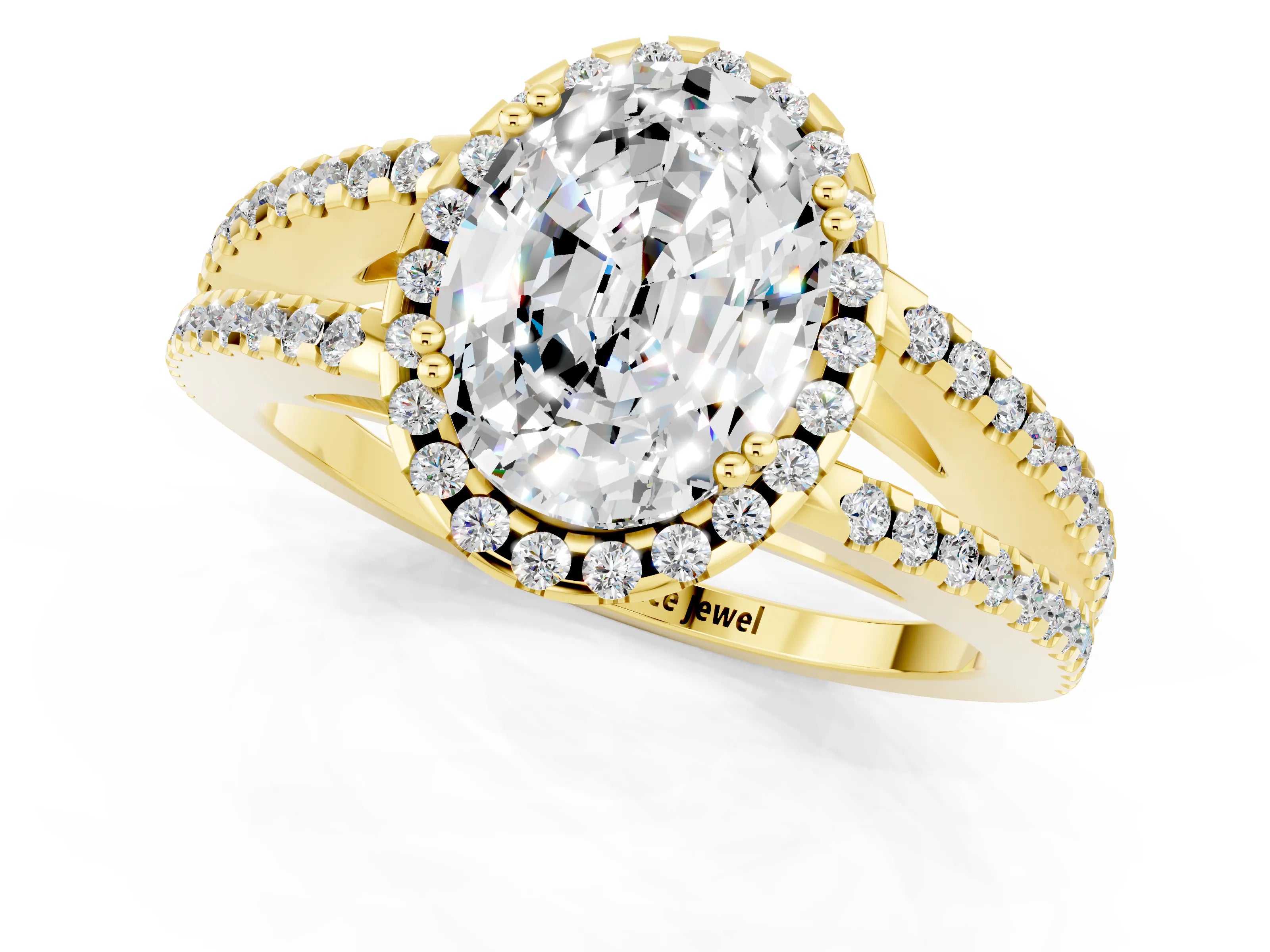 Yellow gold Oval Cut Moissanite Halo Split Shank Engagement Ring_13