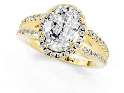 Yellow gold Oval Cut Moissanite Halo Split Shank Engagement Ring_13