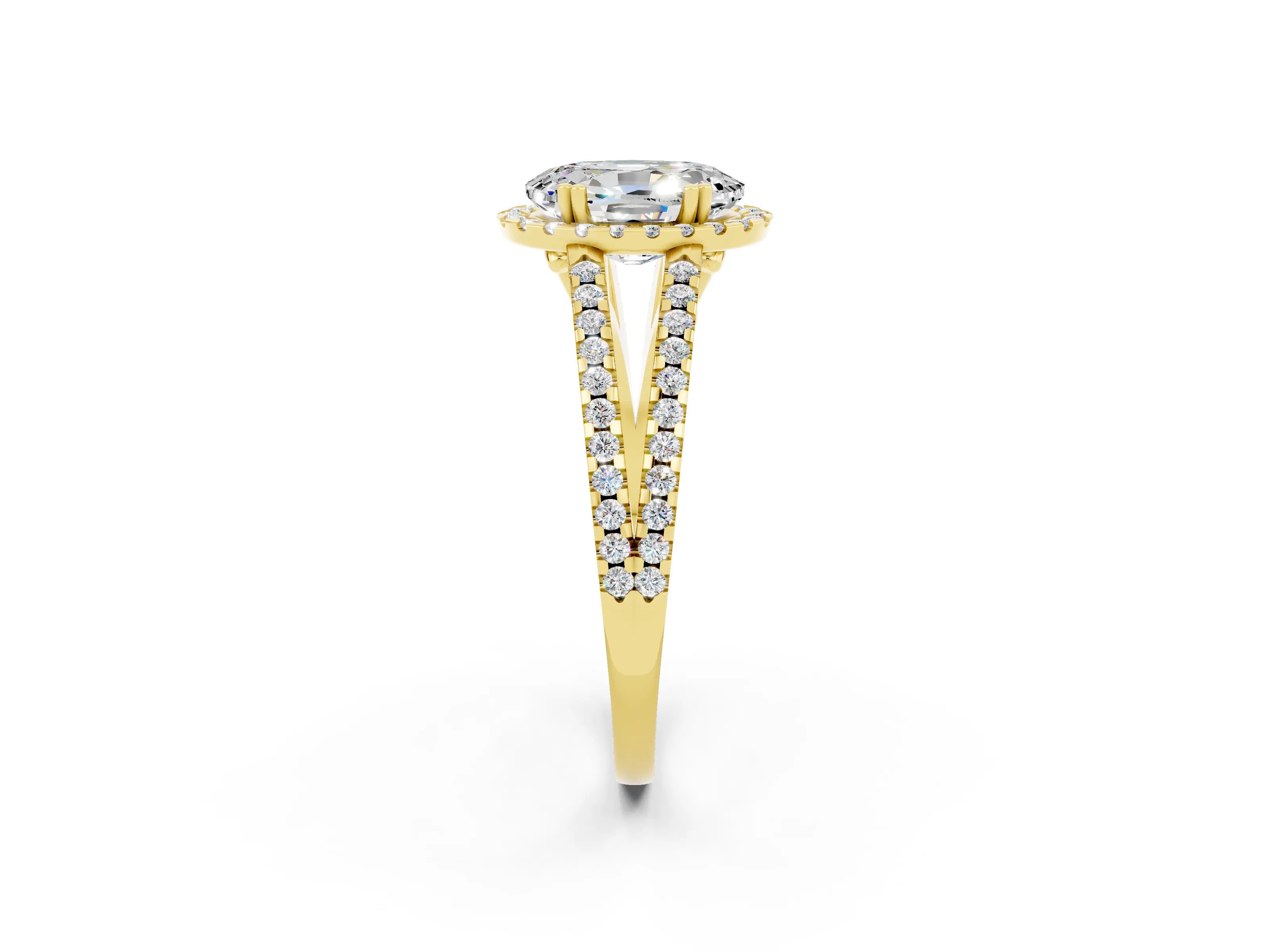 Yellow gold Oval Cut Moissanite Halo Split Shank Engagement Ring_14