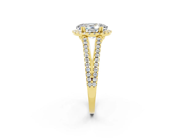 Yellow gold Oval Cut Moissanite Halo Split Shank Engagement Ring