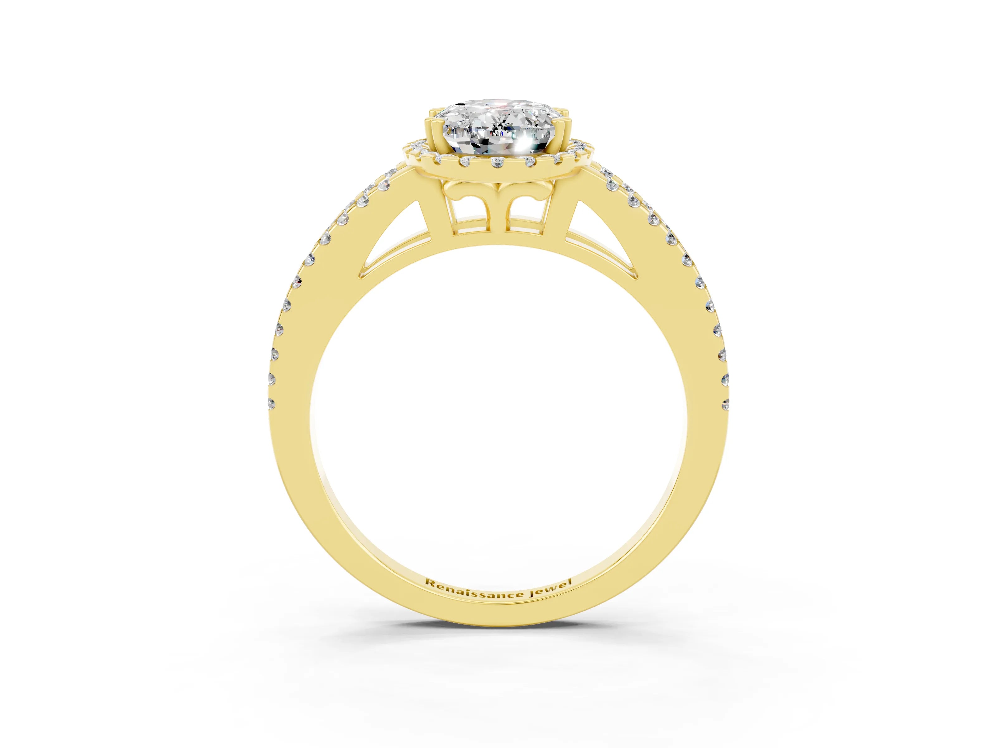 Yellow gold Oval Cut Moissanite Halo Split Shank Engagement Ring_15