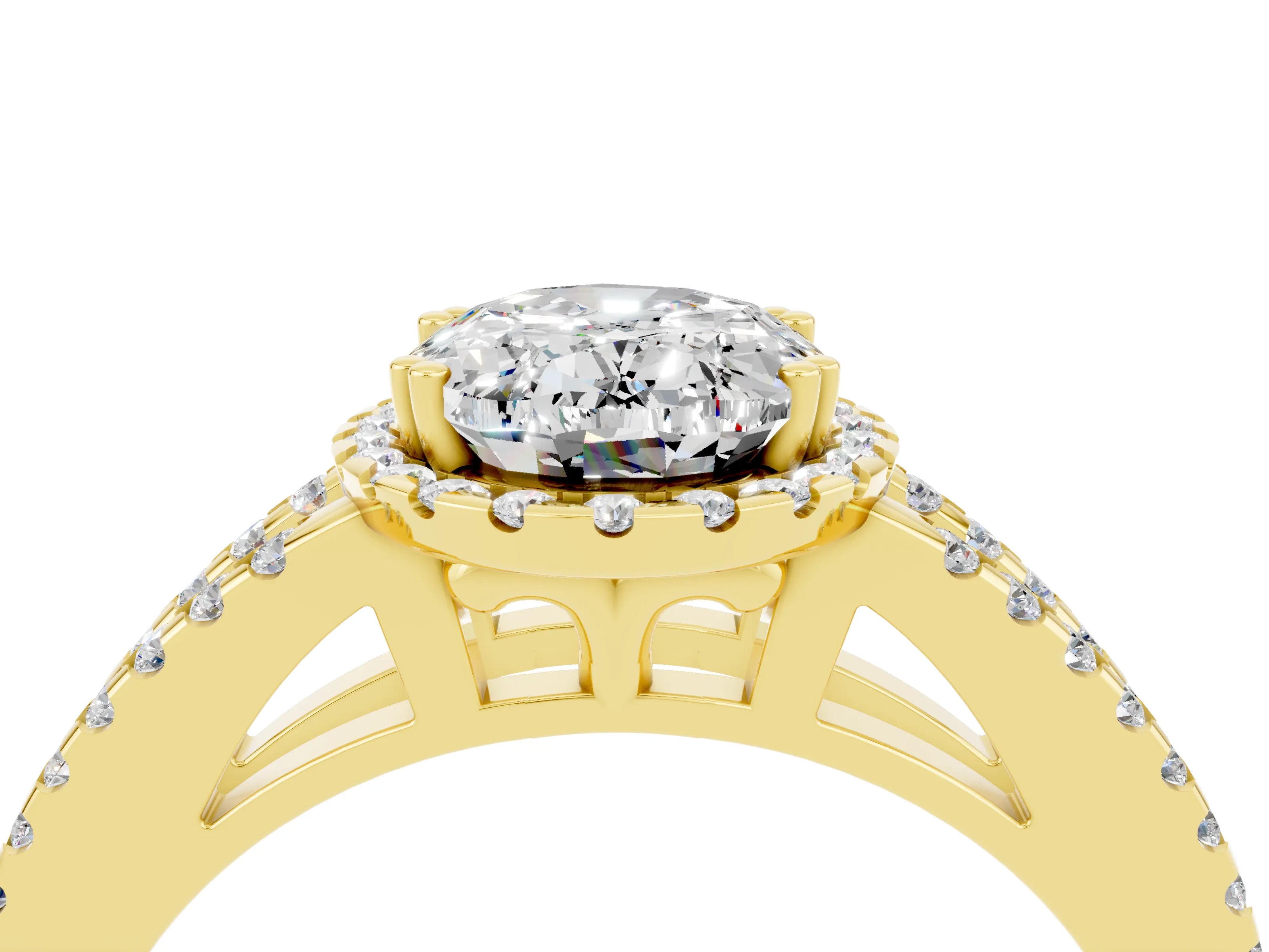 Yellow gold Oval Cut Moissanite Halo Split Shank Engagement Ring_16