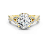 Yellow gold Oval Cut Moissanite Halo Twist Band Solitaire Prong Setting Ring