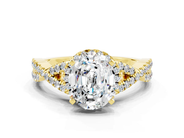 Yellow gold Oval Cut Moissanite  Halo Twist Band Solitaire Prong Setting Ring
