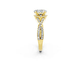 Yellow gold Oval Cut Moissanite Halo Twist Band Solitaire Prong Setting Ring_2
