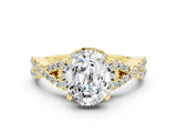 Yellow gold Oval Cut Moissanite  Halo Twist Band Solitaire Prong Setting Ring_24