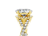 Yellow gold Oval Cut Moissanite  Halo Twist Band Solitaire Prong Setting Ring_29