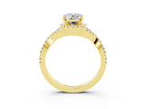 Yellow gold Oval Cut Moissanite Halo Twist Band Solitaire Prong Setting Ring_3