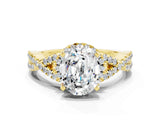 Yellow gold Oval Cut Moissanite  Halo Twist Band Solitaire Prong Setting Ring_42