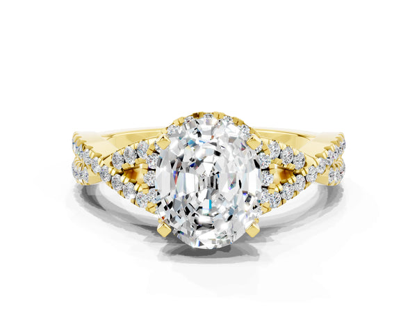 Yellow gold Oval Cut Moissanite  Halo Twist Band Solitaire Prong Setting Ring