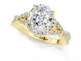 Yellow gold Oval Cut Moissanite  Halo Twist Band Solitaire Prong Setting Ring_43