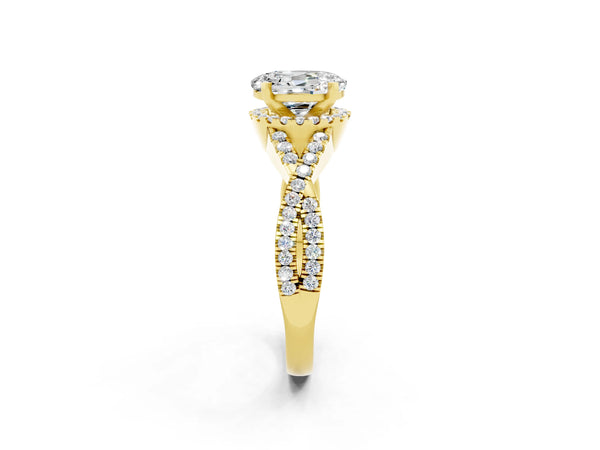 Yellow gold Oval Cut Moissanite  Halo Twist Band Solitaire Prong Setting Ring
