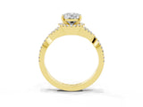 Yellow gold Oval Cut Moissanite  Halo Twist Band Solitaire Prong Setting Ring_45