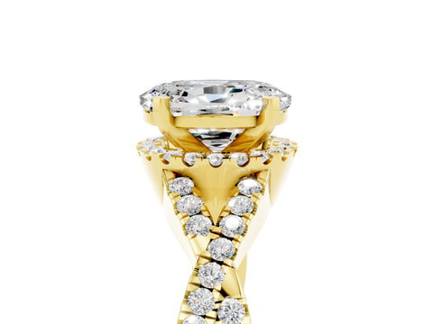 Yellow gold Oval Cut Moissanite Halo Twist Band Solitaire Prong Setting Ring_5