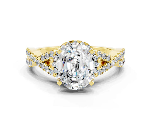Yellow gold Oval Cut Moissanite Halo Twist Band Solitaire Prong Setting Ring
