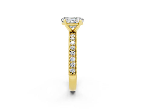 Yellow gold Oval Cut Moissanite Milgrain Pavé Engagement Ring with Four-Prong Setting_14