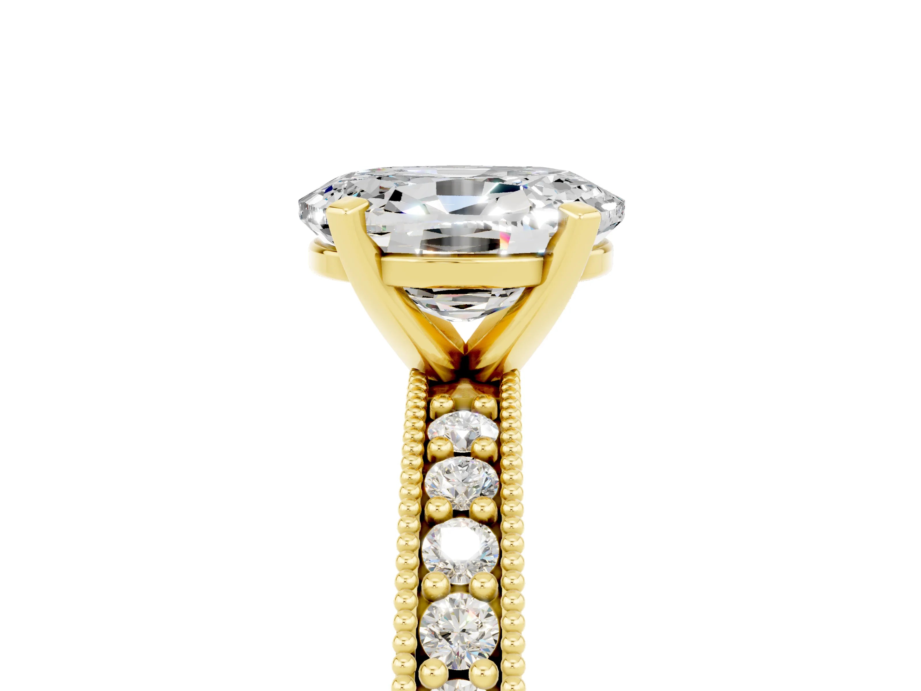 Yellow gold Oval Cut Moissanite Milgrain Pavé Engagement Ring with Four-Prong Setting_17