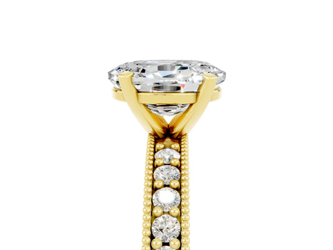 Yellow gold Oval Cut Moissanite Milgrain Pavé Engagement Ring with Four-Prong Setting_17