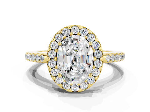 Yellow gold Oval Cut Moissanite Pavé Halo Ring with Four-Prong Setting_12