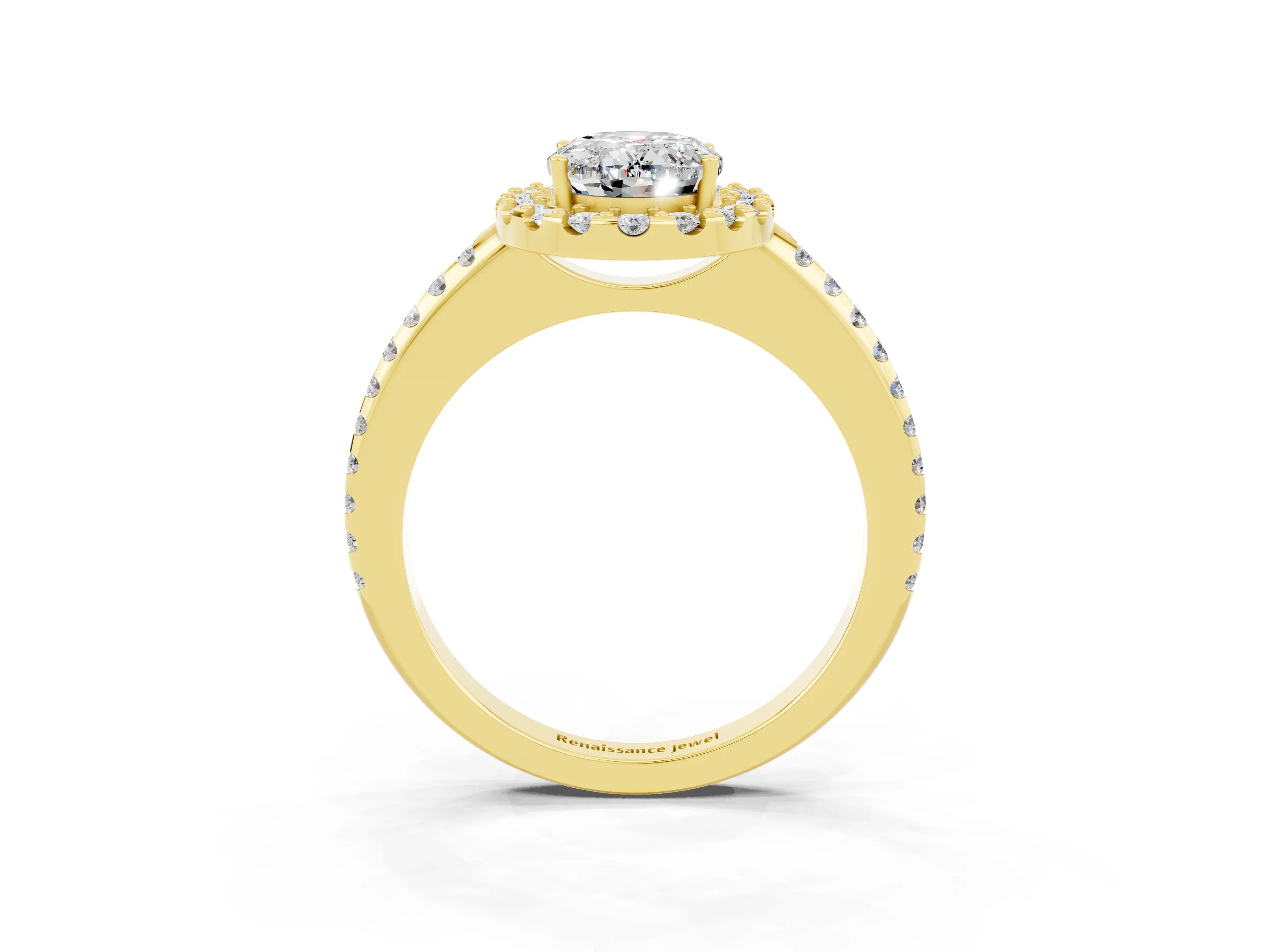 Yellow gold Oval Cut Moissanite Pavé Halo Ring with Four-Prong Setting_15