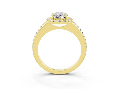 Yellow gold Oval Cut Moissanite Pavé Halo Ring with Four-Prong Setting_15