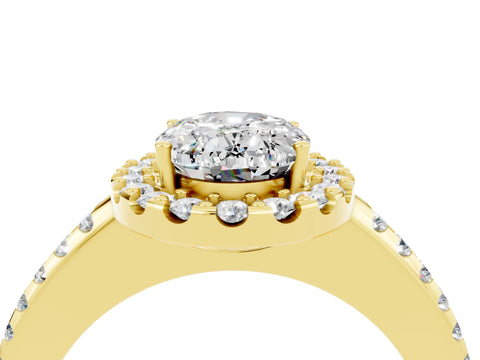 Yellow gold Oval Cut Moissanite Pavé Halo Ring with Four-Prong Setting_16
