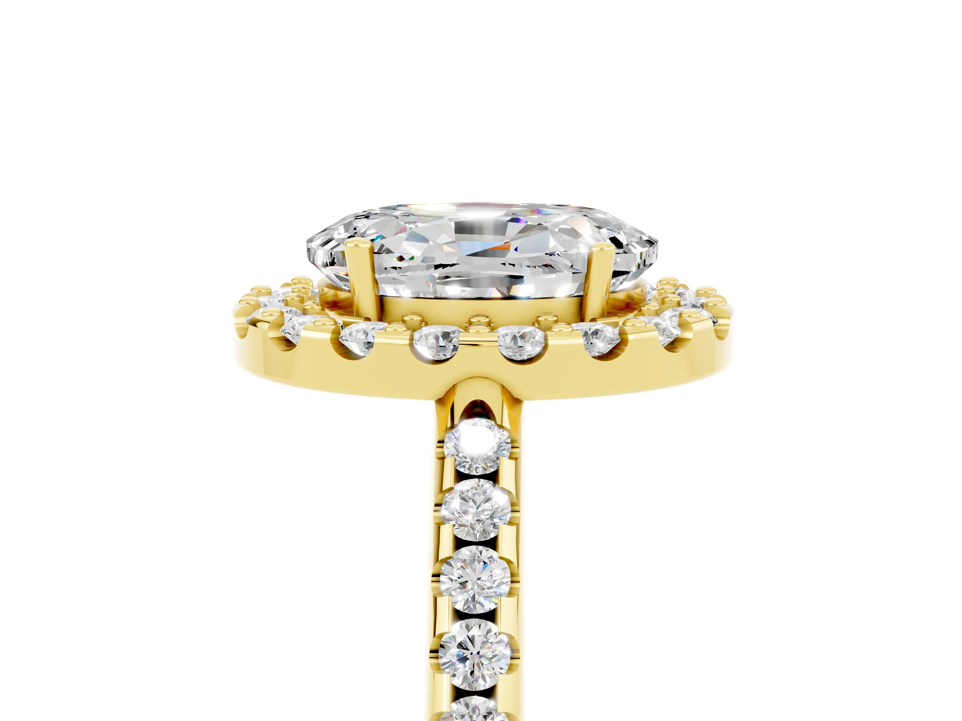 Yellow gold Oval Cut Moissanite Pavé Halo Ring with Four-Prong Setting_17