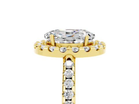 Yellow gold Oval Cut Moissanite Pavé Halo Ring with Four-Prong Setting_17