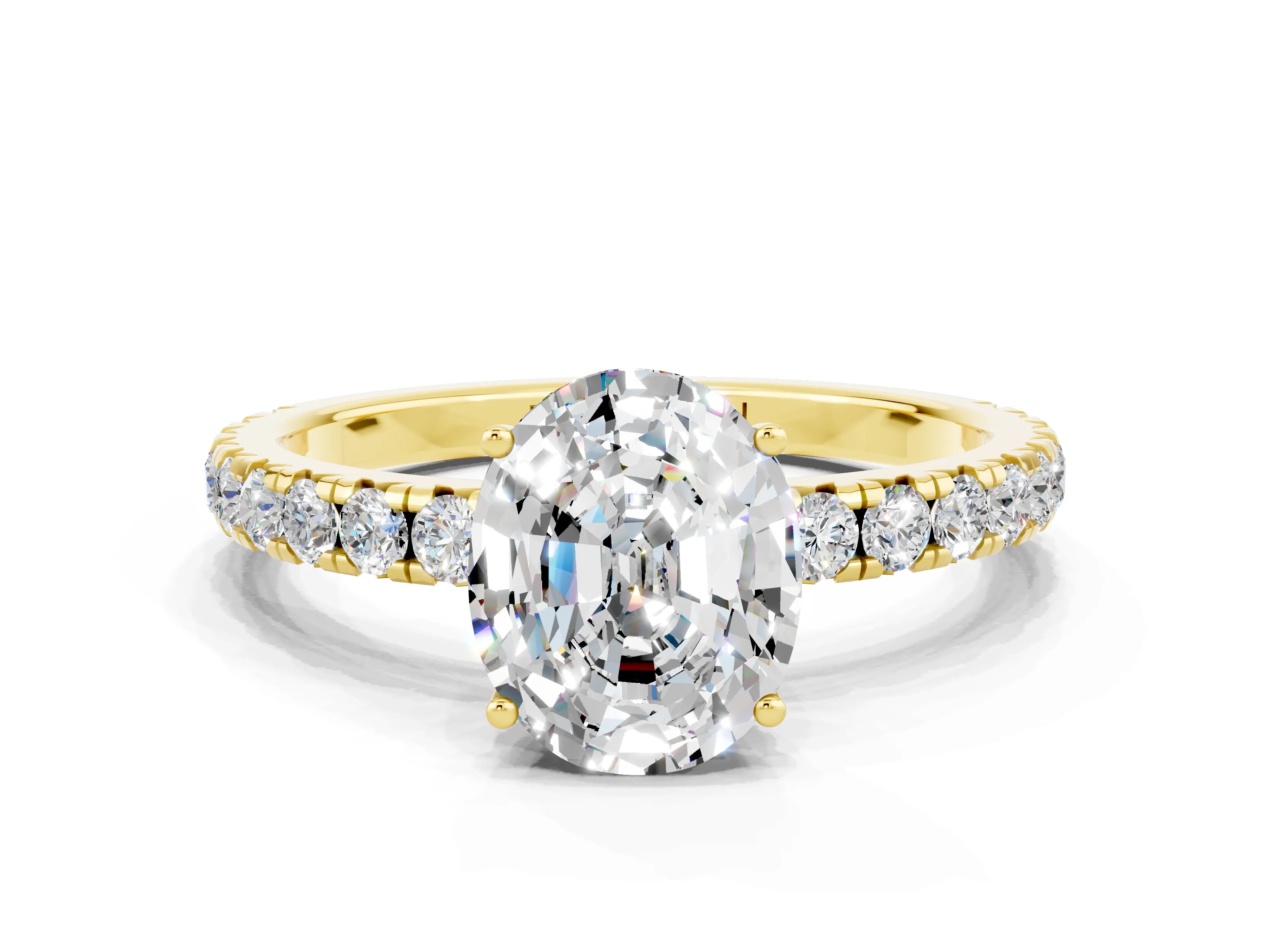 Yellow gold Oval Cut Moissanite Pavé Solitaire Engagement Ring with Four-Prong Setting_12