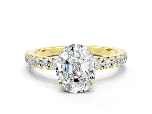 Yellow gold Oval Cut Moissanite Pavé Solitaire Engagement Ring with Four-Prong Setting