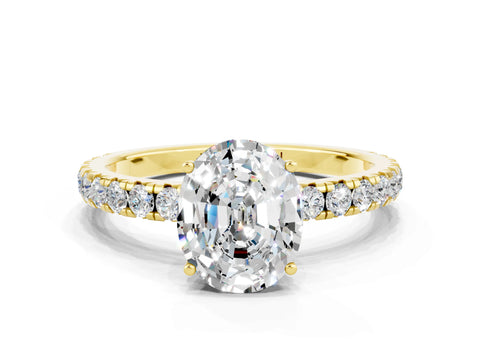 Yellow gold Oval Cut Moissanite Pavé Solitaire Engagement Ring with Four-Prong Setting_12