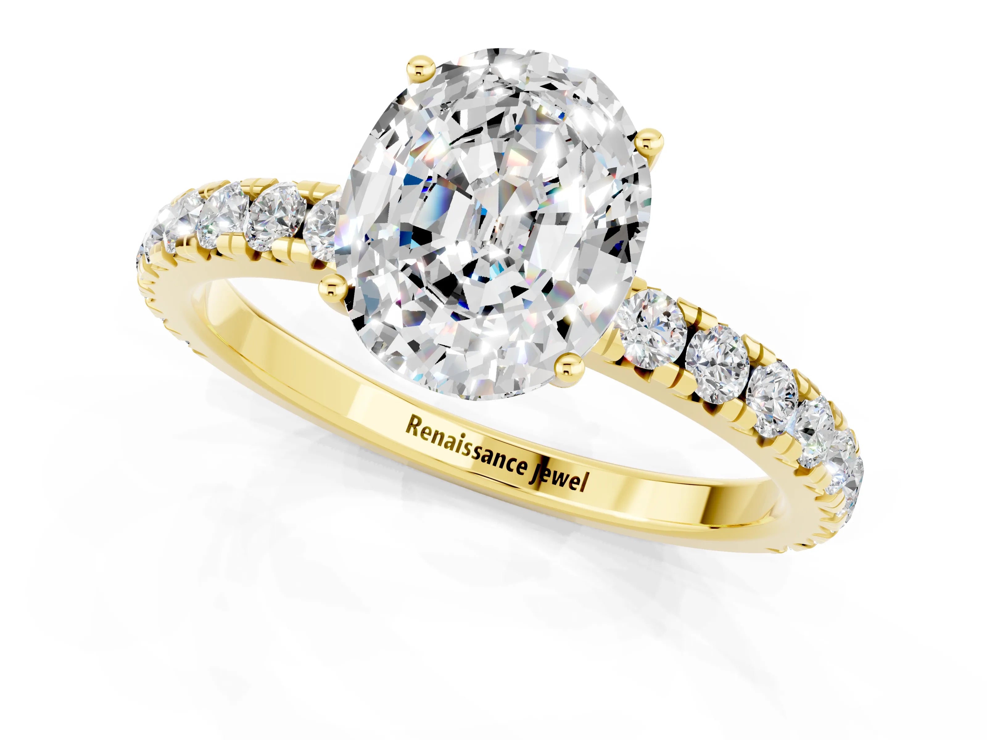Yellow gold Oval Cut Moissanite Pavé Solitaire Engagement Ring with Four-Prong Setting_13