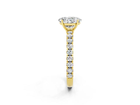 Yellow gold Oval Cut Moissanite Pavé Solitaire Engagement Ring with Four-Prong Setting_14