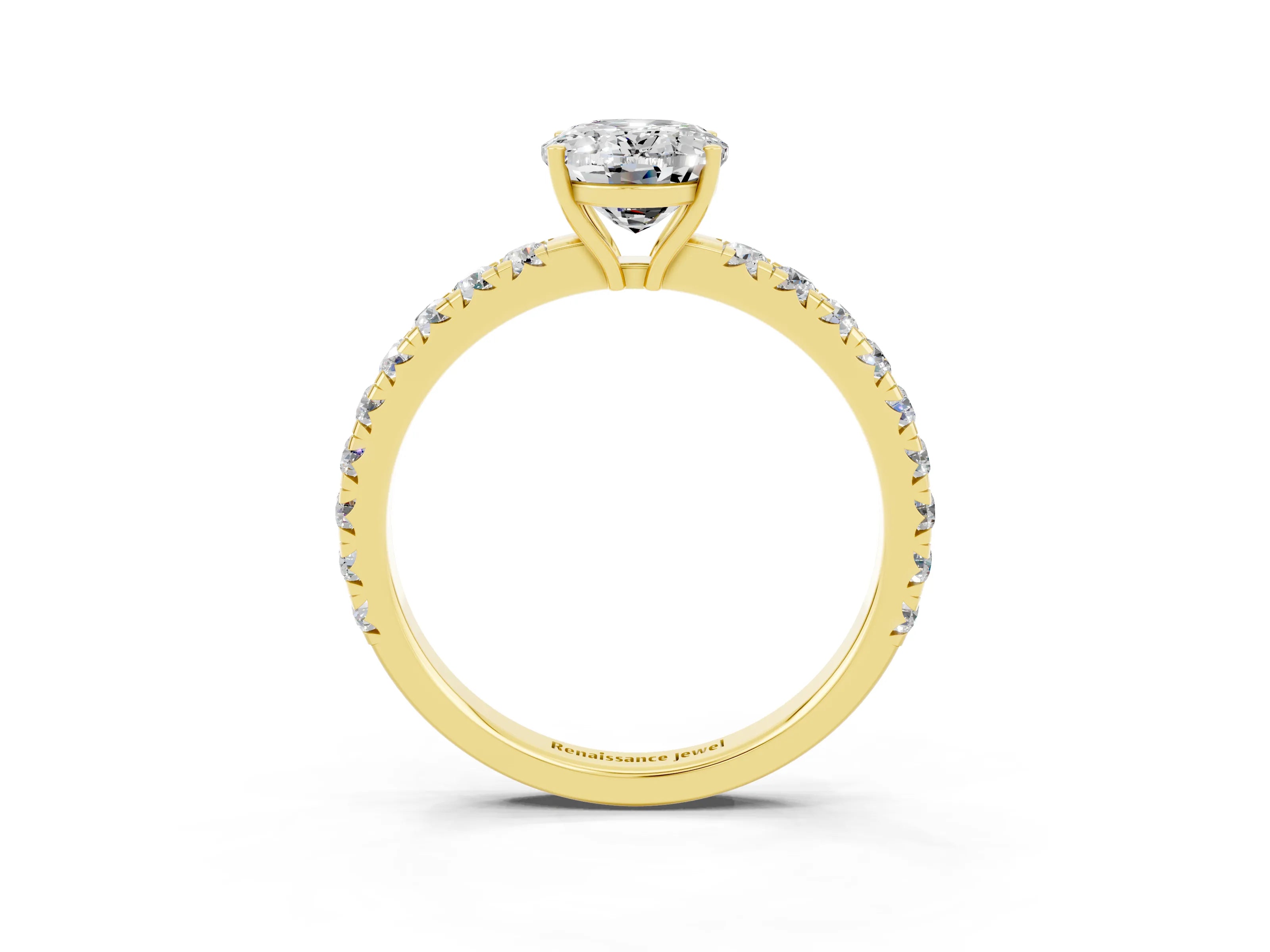 Yellow gold Oval Cut Moissanite Pavé Solitaire Engagement Ring with Four-Prong Setting_15
