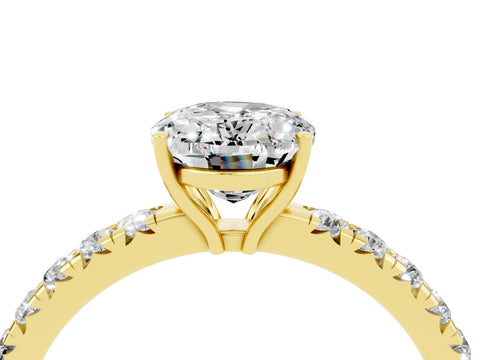 Yellow gold Oval Cut Moissanite Pavé Solitaire Engagement Ring with Four-Prong Setting_16
