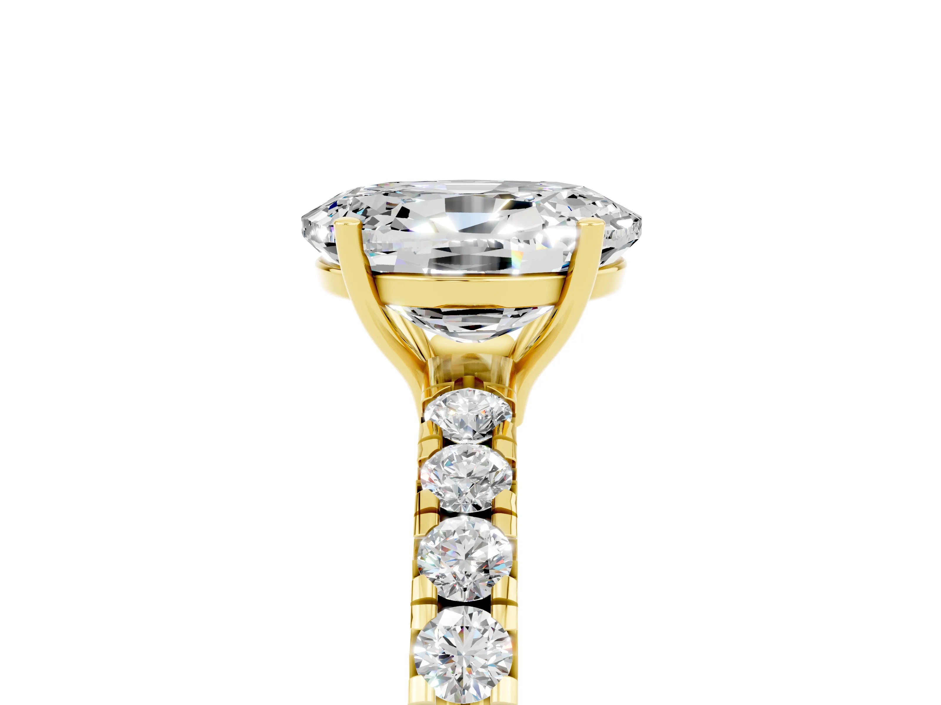 Yellow gold Oval Cut Moissanite Pavé Solitaire Engagement Ring with Four-Prong Setting_17