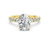 Yellow gold Oval Cut Moissanite Pavé Solitaire Ring with Round Band and Prong Setting_24
