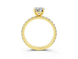 Yellow gold Oval Cut Moissanite Pavé Solitaire Ring with Round Band and Prong Setting_27