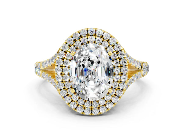 Yellow gold Oval Cut Moissanite Pavé Split Shank Double Halo Engagement Ring