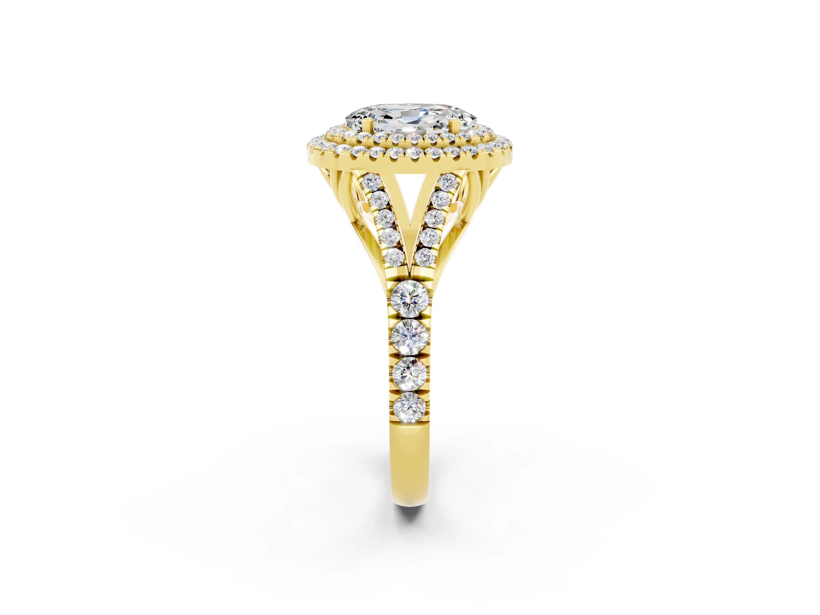 Yellow gold Oval Cut Moissanite Pavé Split Shank Double Halo Engagement Ring_2
