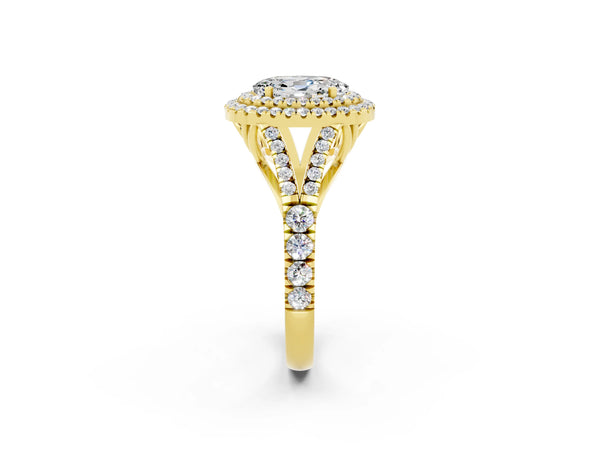 Yellow gold Oval Cut Moissanite Pavé Split Shank Double Halo Engagement Ring