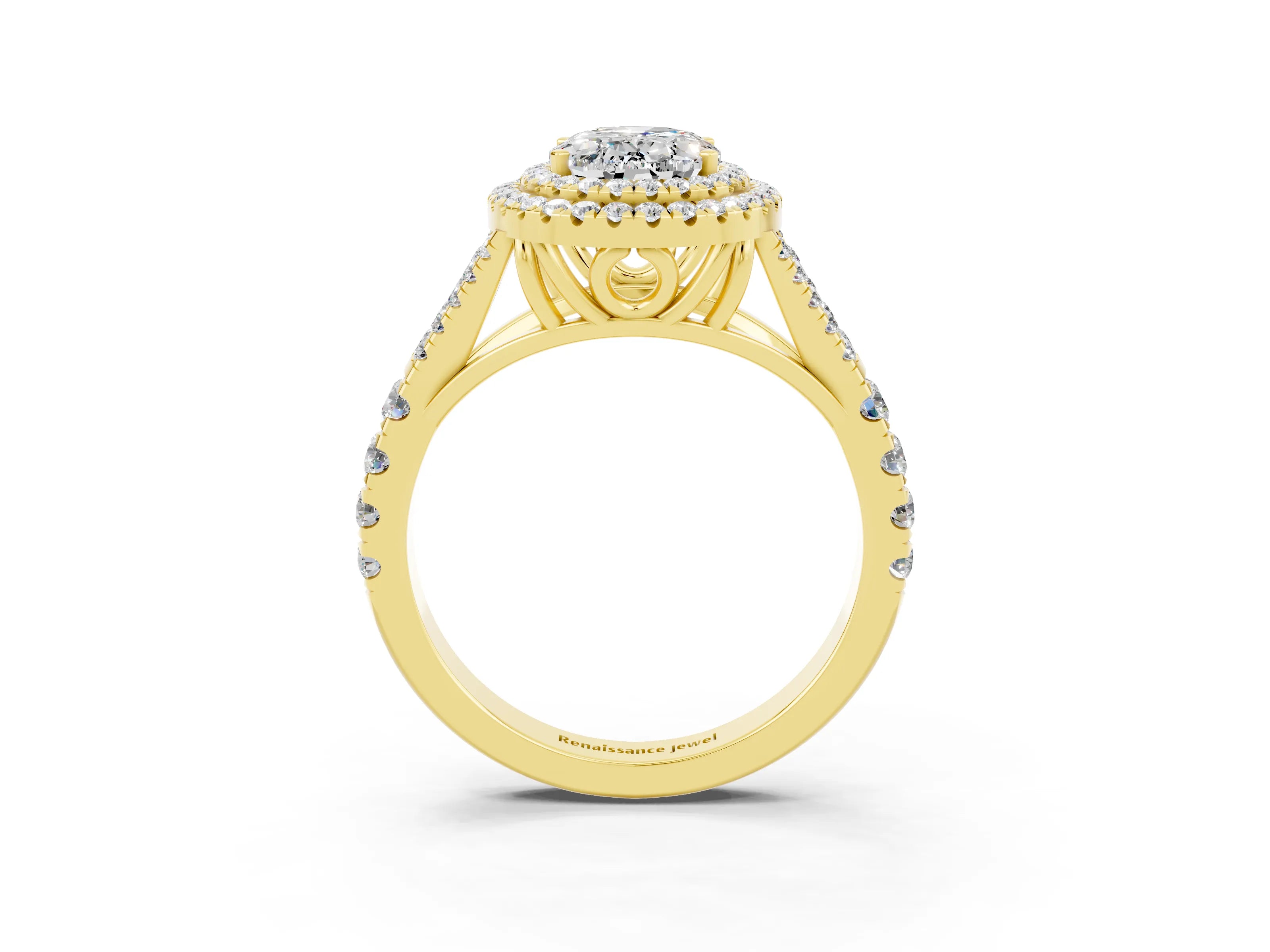 Yellow gold Oval Cut Moissanite Pavé Split Shank Double Halo Engagement Ring_3