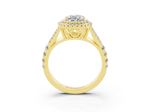 Yellow gold Oval Cut Moissanite Pavé Split Shank Double Halo Engagement Ring