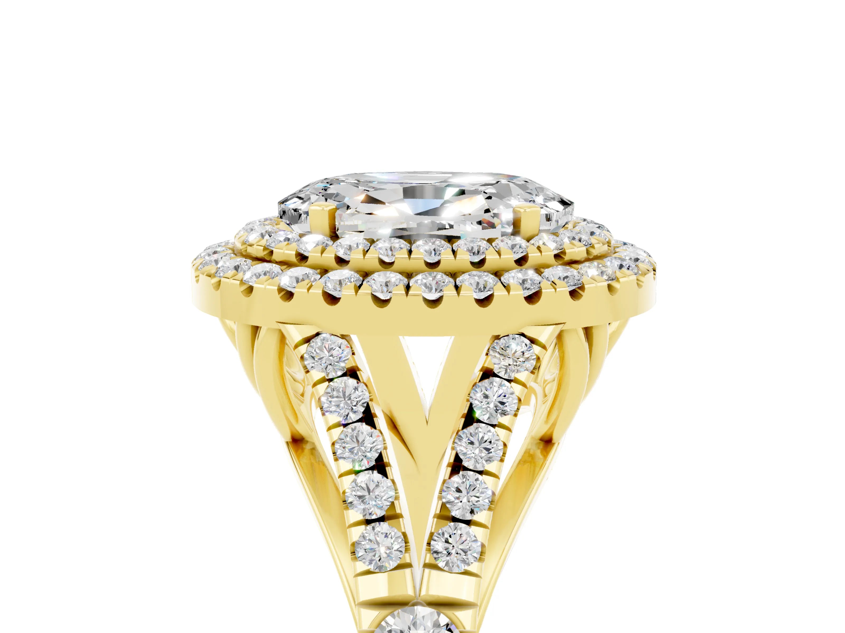 Yellow gold Oval Cut Moissanite Pavé Split Shank Double Halo Engagement Ring_5