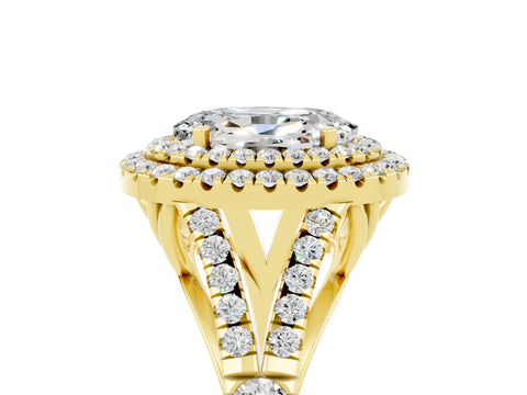 Yellow gold Oval Cut Moissanite Pavé Split Shank Double Halo Engagement Ring_5