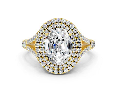 Yellow gold Oval Cut Moissanite Pavé Split Shank Double Halo Engagement Ring