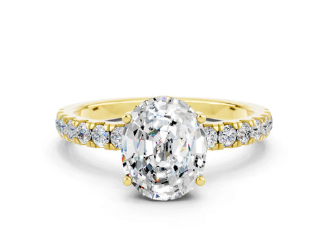 Yellow gold Oval Cut Moissanite Pave Band Solitaire Ring with Four-Prong Setting_24