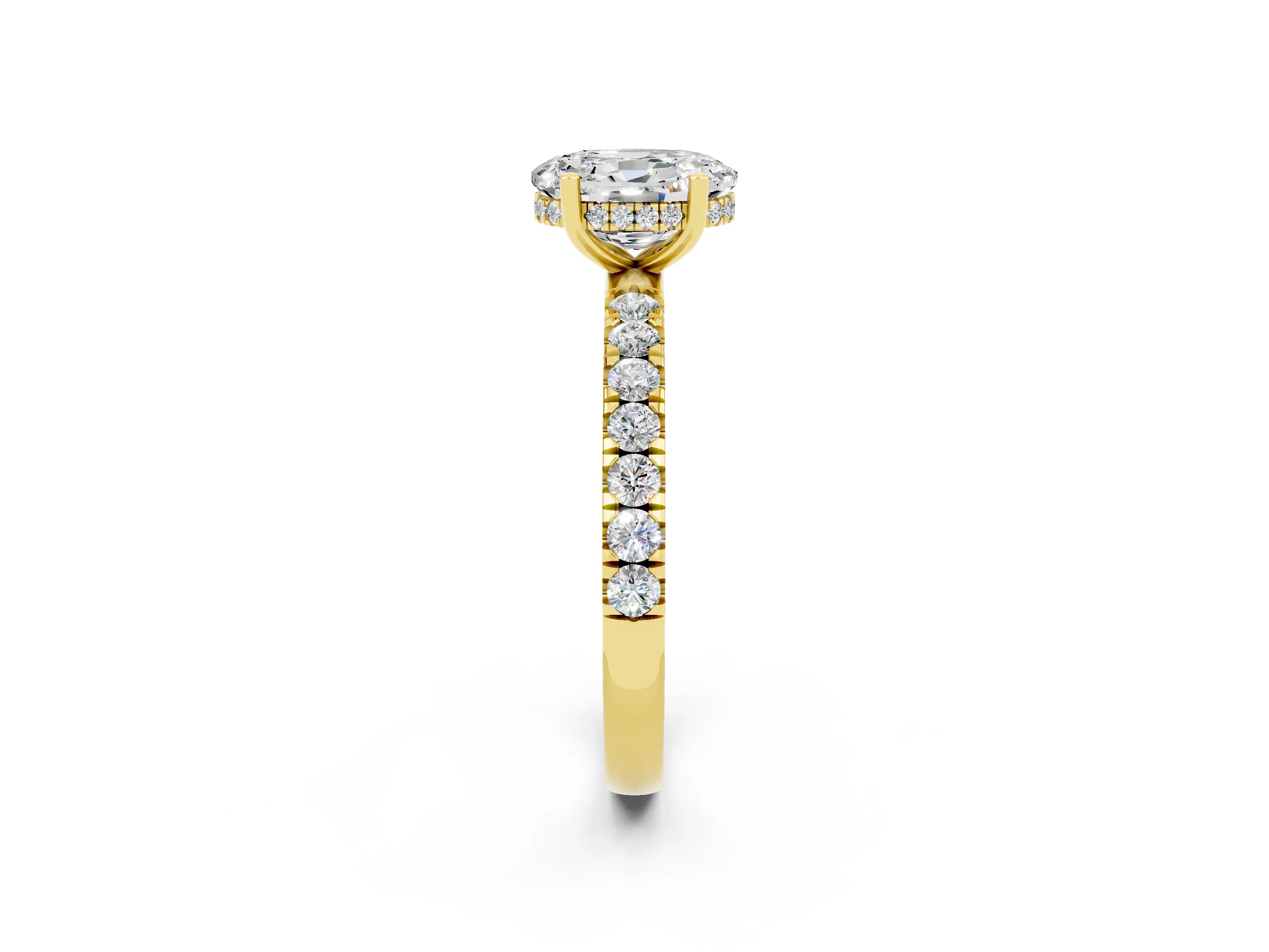 Yellow gold Oval Cut Moissanite Pave Band Solitaire Ring with Four-Prong Setting_26